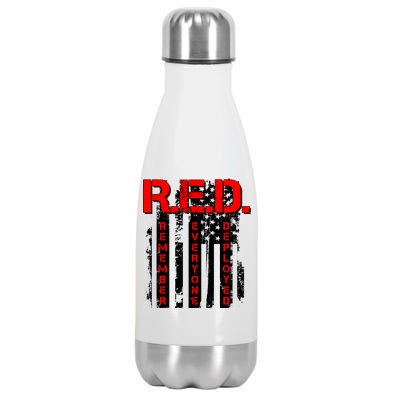 RED Remember Everyone Deployed Distressed Flag Stainless Steel Insulated Water Bottle