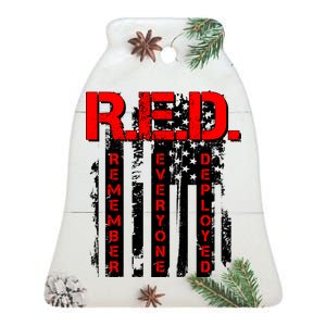 RED Remember Everyone Deployed Distressed Flag Ceramic Bell Ornament