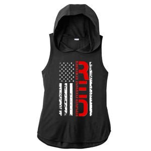 RED Remember Everyone Deployed Distressed US Flag Ladies PosiCharge Tri-Blend Wicking Draft Hoodie Tank