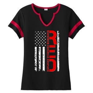 RED Remember Everyone Deployed Distressed US Flag Ladies Halftime Notch Neck Tee