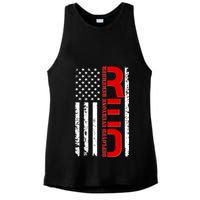 RED Remember Everyone Deployed Distressed US Flag Ladies PosiCharge Tri-Blend Wicking Tank