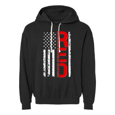 RED Remember Everyone Deployed Distressed US Flag Garment-Dyed Fleece Hoodie