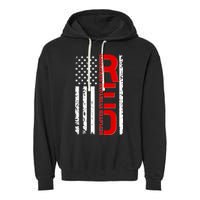 RED Remember Everyone Deployed Distressed US Flag Garment-Dyed Fleece Hoodie