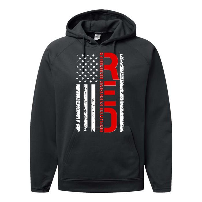 RED Remember Everyone Deployed Distressed US Flag Performance Fleece Hoodie