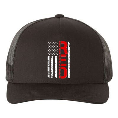 RED Remember Everyone Deployed Distressed US Flag Yupoong Adult 5-Panel Trucker Hat