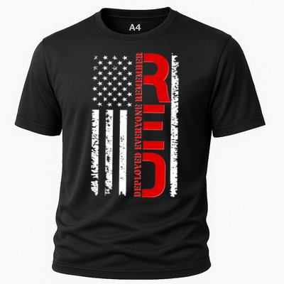 RED Remember Everyone Deployed Distressed US Flag Cooling Performance Crew T-Shirt