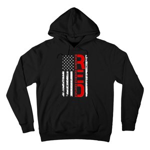 RED Remember Everyone Deployed Distressed US Flag Hoodie