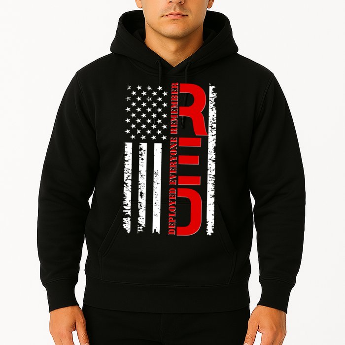 RED Remember Everyone Deployed Distressed US Flag Hoodie