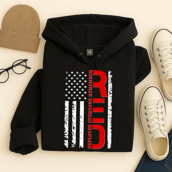 RED Remember Everyone Deployed Distressed US Flag Hoodie