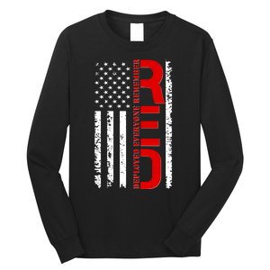 RED Remember Everyone Deployed Distressed US Flag Long Sleeve Shirt