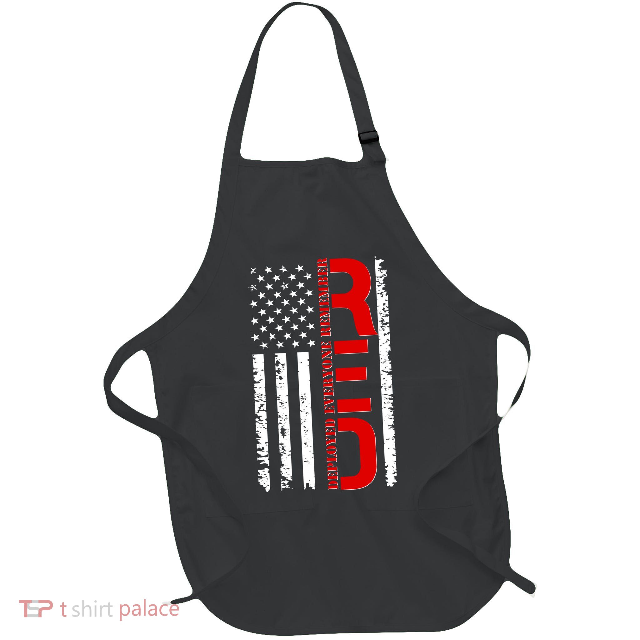 RED Remember Everyone Deployed Distressed US Flag Full-Length Apron With Pockets