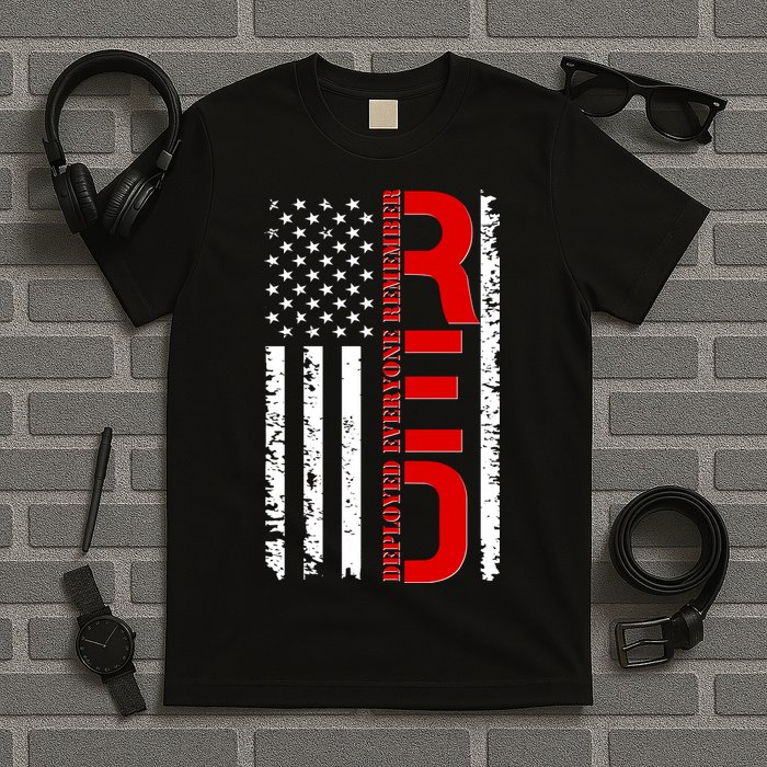 RED Remember Everyone Deployed Distressed US Flag T-Shirt