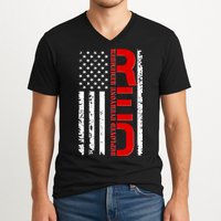 RED Remember Everyone Deployed Distressed US Flag V-Neck T-Shirt