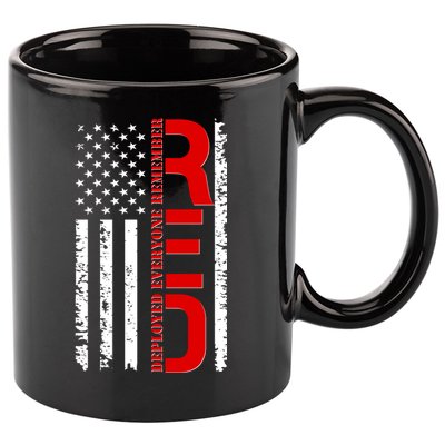 RED Remember Everyone Deployed Distressed US Flag 11oz C Handle Ceramic Mug