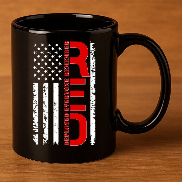 RED Remember Everyone Deployed Distressed US Flag 11oz C Handle Ceramic Mug