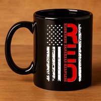 RED Remember Everyone Deployed Distressed US Flag 11oz C Handle Ceramic Mug