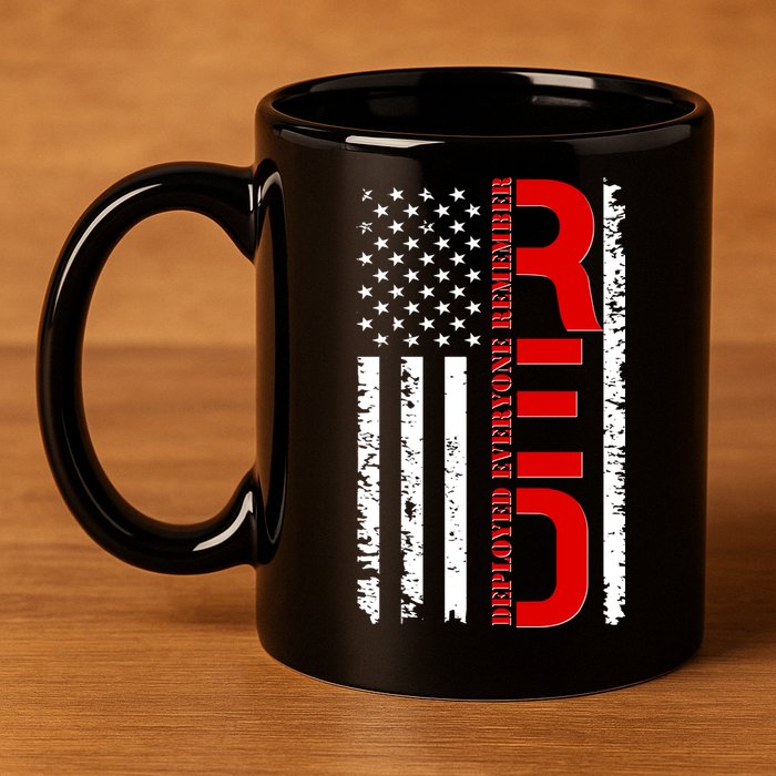 RED Remember Everyone Deployed Distressed US Flag 11oz C Handle Ceramic Mug