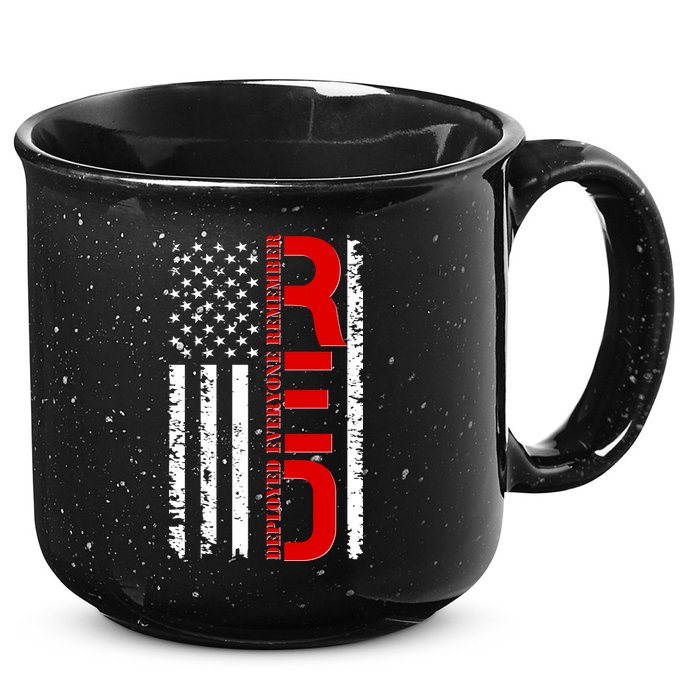 RED Remember Everyone Deployed Distressed US Flag 15oz Campfire Ceramic Mug