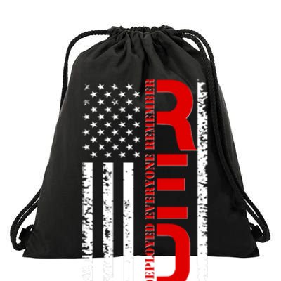 RED Remember Everyone Deployed Distressed US Flag Drawstring Bag