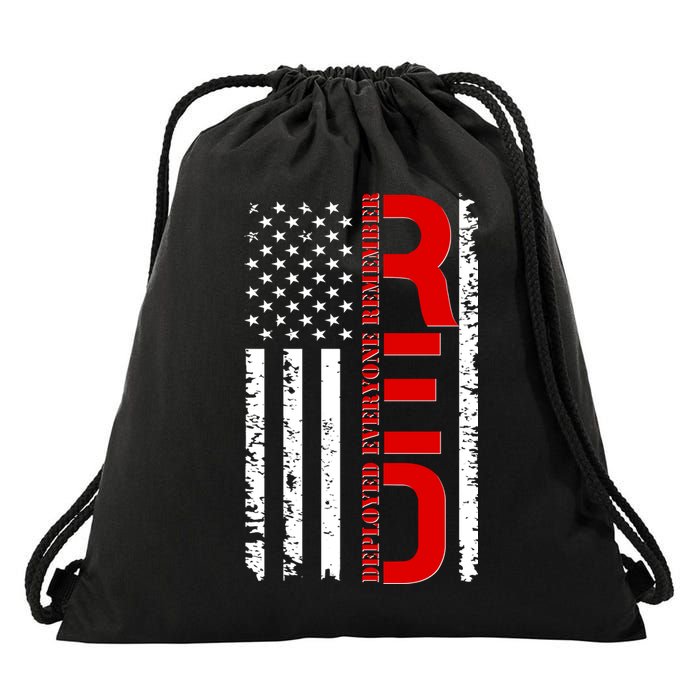 RED Remember Everyone Deployed Distressed US Flag Drawstring Bag