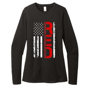 RED Remember Everyone Deployed Distressed US Flag Womens CVC Long Sleeve Shirt