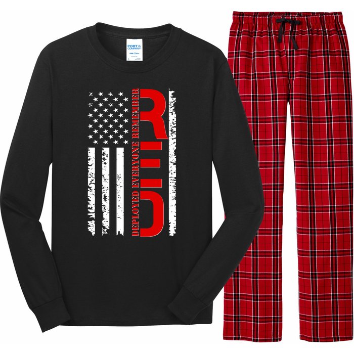 RED Remember Everyone Deployed Distressed US Flag Long Sleeve Pajama Set