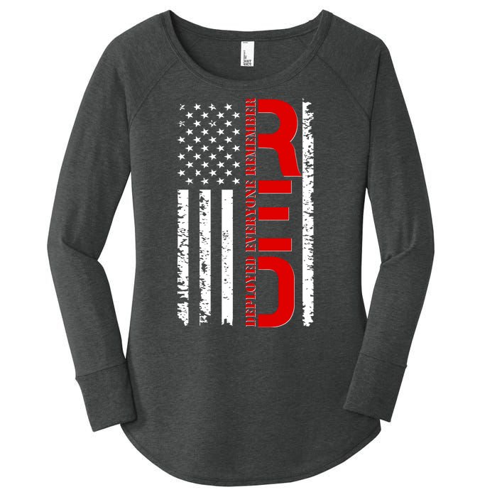 RED Remember Everyone Deployed Distressed US Flag Women's Perfect Tri Tunic Long Sleeve Shirt