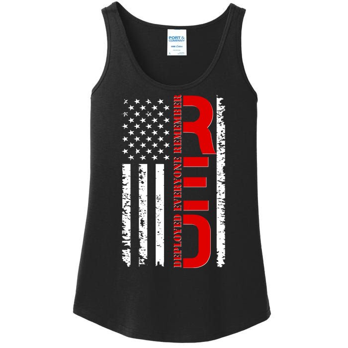 RED Remember Everyone Deployed Distressed US Flag Ladies Essential Tank