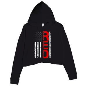 RED Remember Everyone Deployed Distressed US Flag Crop Fleece Hoodie