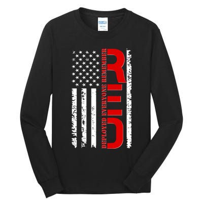RED Remember Everyone Deployed Distressed US Flag Tall Long Sleeve T-Shirt