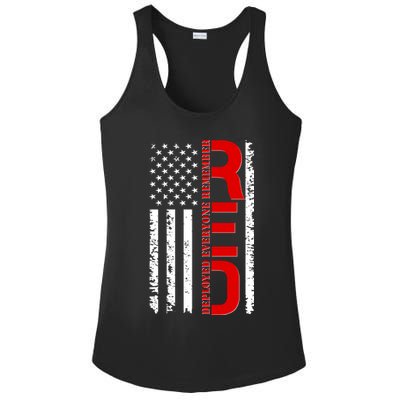 RED Remember Everyone Deployed Distressed US Flag Ladies PosiCharge Competitor Racerback Tank