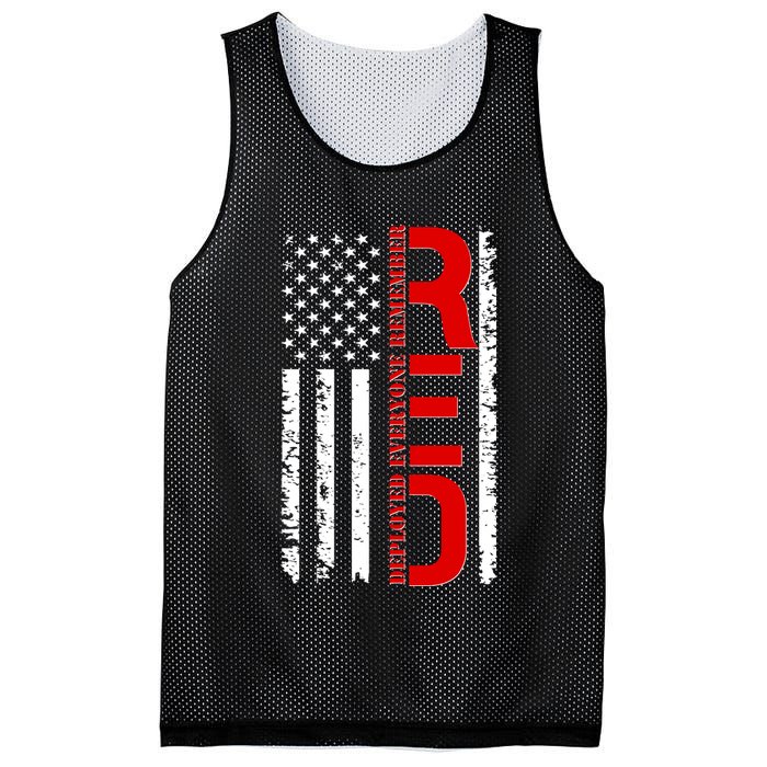RED Remember Everyone Deployed Distressed US Flag Mesh Reversible Basketball Jersey Tank