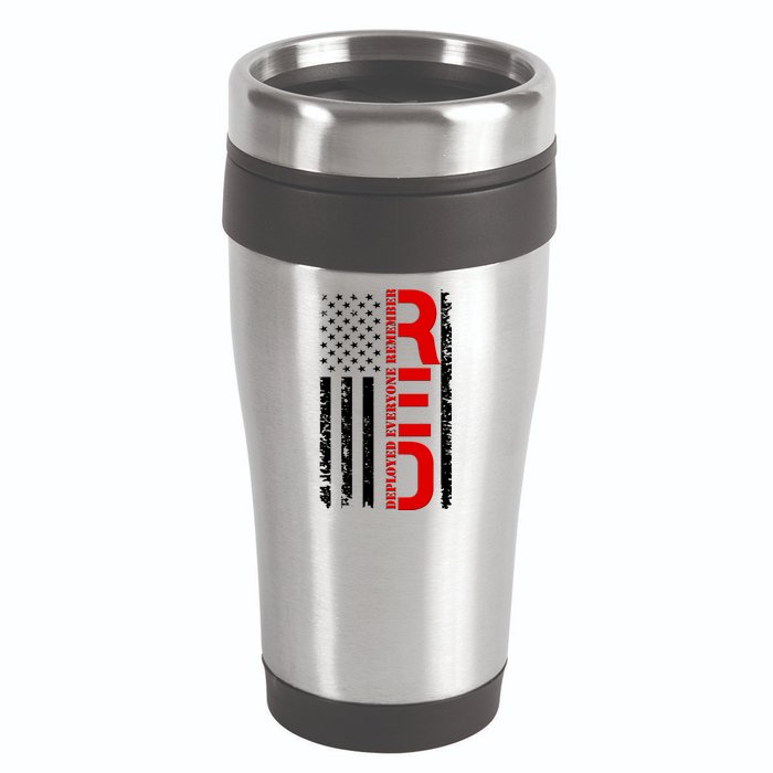 RED Remember Everyone Deployed Distressed US Flag 16oz Travel Tumbler