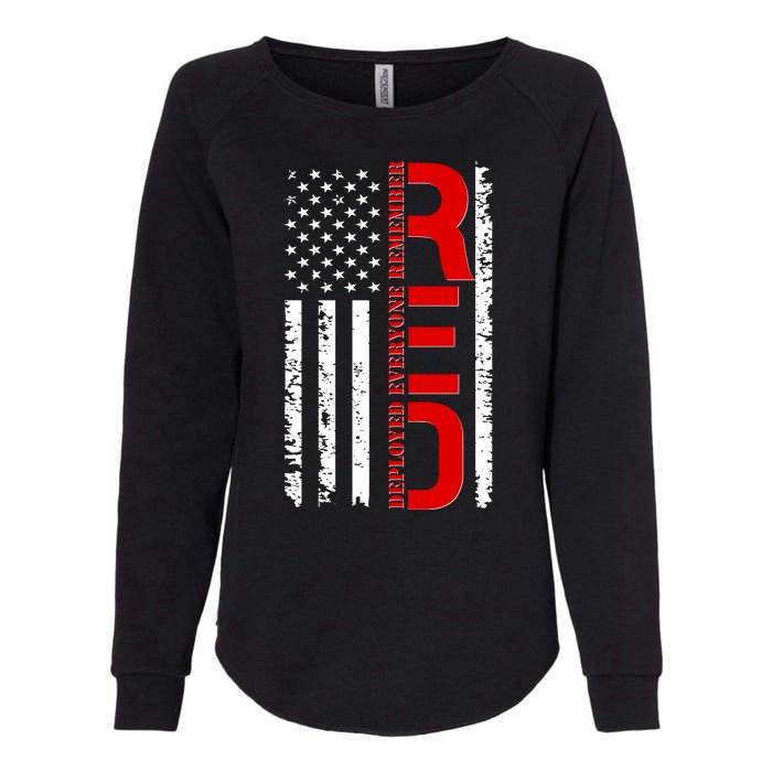 RED Remember Everyone Deployed Distressed US Flag Womens California Wash Sweatshirt