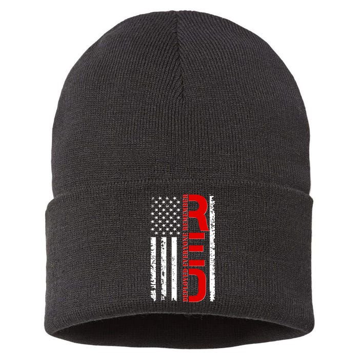 RED Remember Everyone Deployed Distressed US Flag Sustainable Knit Beanie