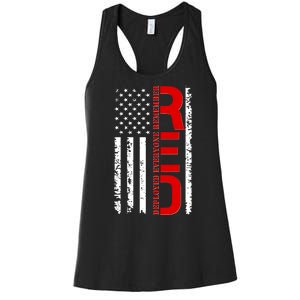 RED Remember Everyone Deployed Distressed US Flag Women's Racerback Tank