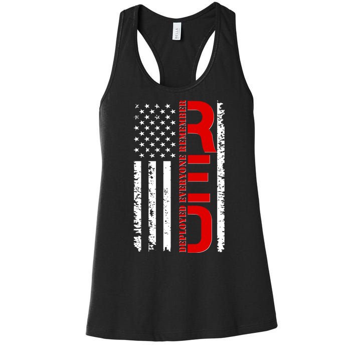 RED Remember Everyone Deployed Distressed US Flag Women's Racerback Tank