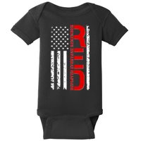 RED Remember Everyone Deployed Distressed US Flag Baby Bodysuit