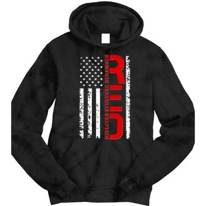 RED Remember Everyone Deployed Distressed US Flag Tie Dye Hoodie