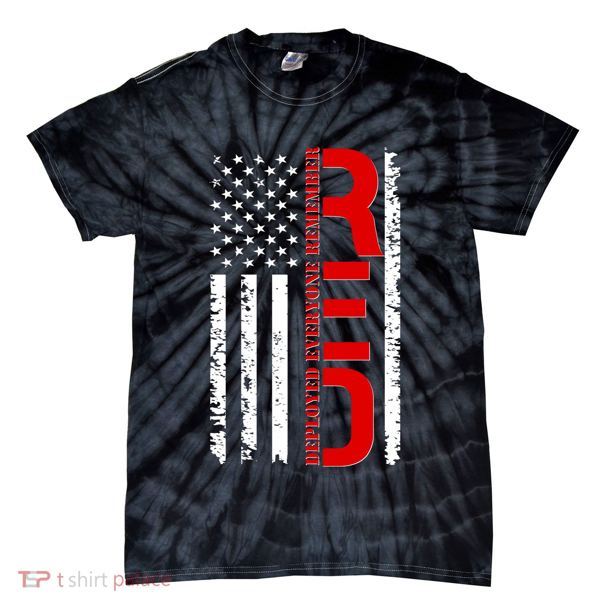 RED Remember Everyone Deployed Distressed US Flag Tie-Dye T-Shirt