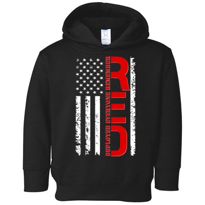 RED Remember Everyone Deployed Distressed US Flag Toddler Hoodie