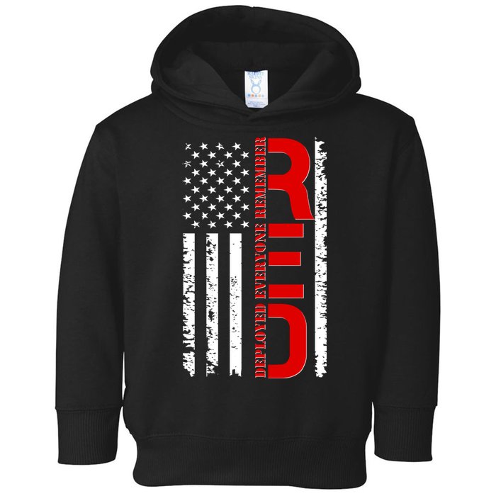 RED Remember Everyone Deployed Distressed US Flag Toddler Hoodie