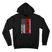 RED Remember Everyone Deployed Distressed US Flag Tall Hoodie