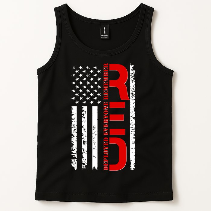 RED Remember Everyone Deployed Distressed US Flag Tank Top