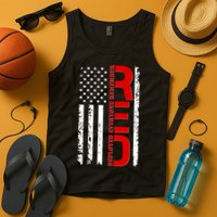 RED Remember Everyone Deployed Distressed US Flag Tank Top