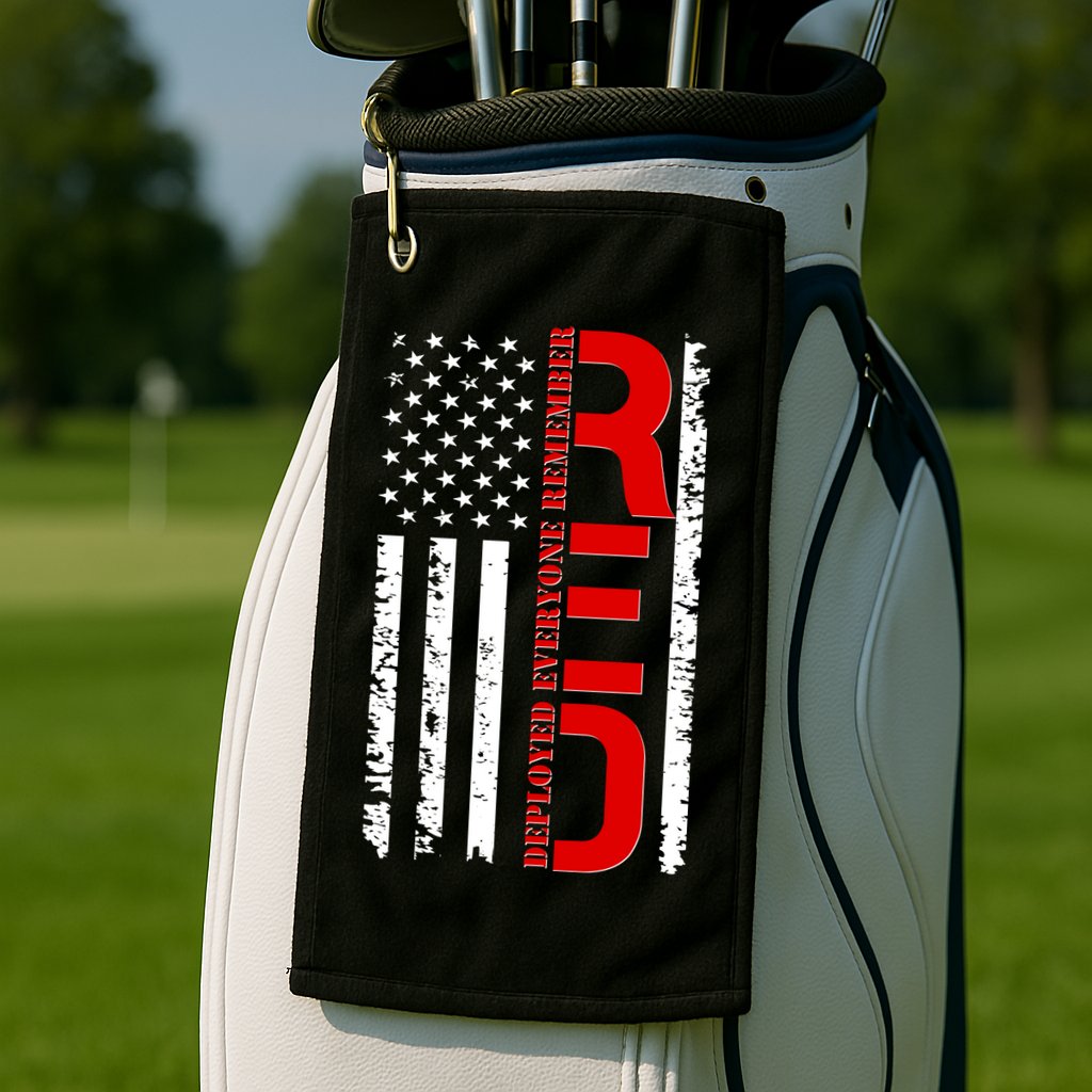 RED Remember Everyone Deployed Distressed US Flag Golf Towel