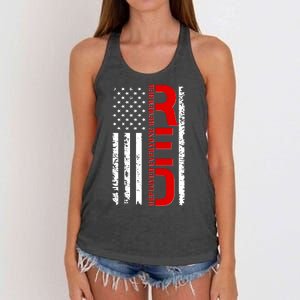 RED Remember Everyone Deployed Distressed US Flag Women's Knotted Racerback Tank