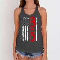 RED Remember Everyone Deployed Distressed US Flag Women's Knotted Racerback Tank