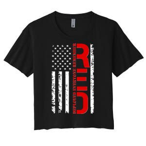 RED Remember Everyone Deployed Distressed US Flag Women's Crop Top Tee