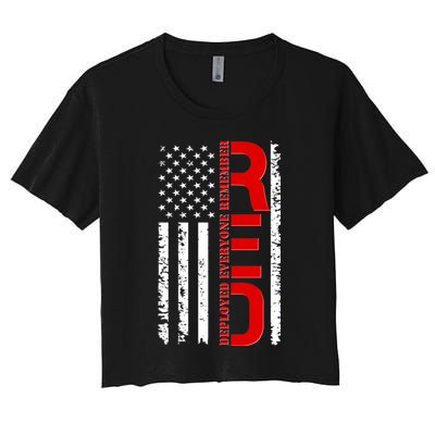 RED Remember Everyone Deployed Distressed US Flag Crop Top